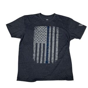 Vedder Nation Men's XLarge Charcoal Gray Thin Blue Line Flag T-Shirt‎